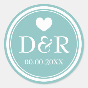 Elegante aquamarine Aufkleber mit mit Monogramm Ga
