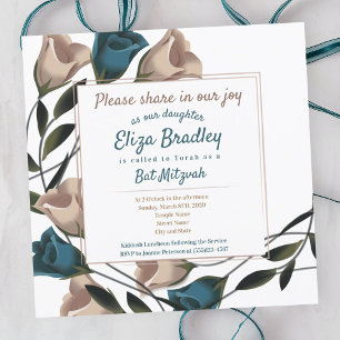 Elegante Aquamarine, beige Rose Bat Mitzvah Einlad Einladung