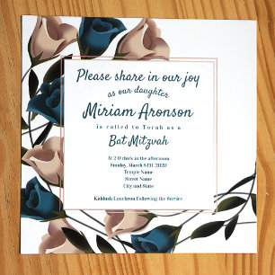 Elegante Aquamarine Beige Rose Bat Mitzvah Einladu Einladung