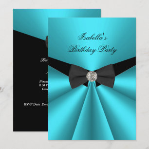 Elegante Aquamarine Black Bow Krawatte Geburtstags Einladung