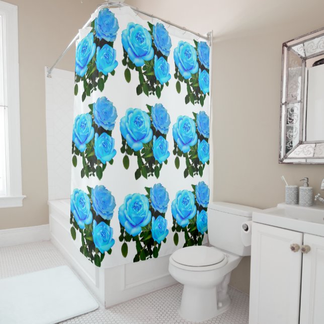 Elegante aquamarine blaue Rose Blütenblumen Duschvorhang (Beispiel)