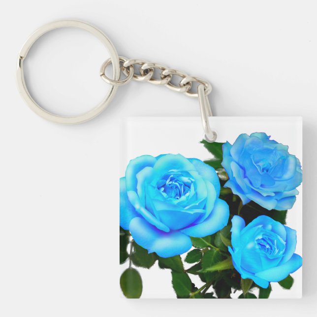 Elegante aquamarine blaue Rose Blütenblumen Schlüsselanhänger (Vorderseite)