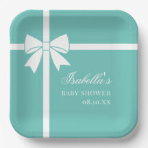 Elegante Aquamarine Blu-Weiß-Ribbon Bow Babydusche