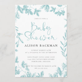 Elegante Aquamarine Blue Botanical Floral Baby Dus Einladung