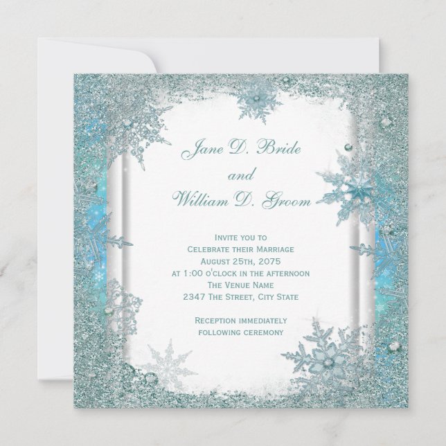 Elegante Aquamarine Blue Snowflake Hochzeit Einladung (Vorderseite)