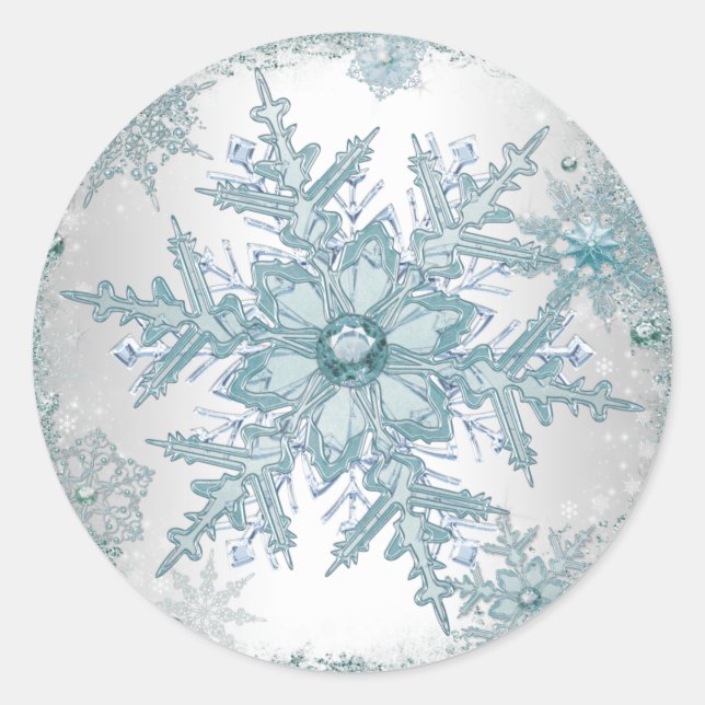 Elegante Aquamarine Blue Snowflake Stickers (Vorderseite)