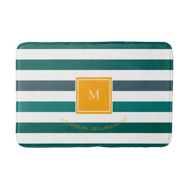 Elegante Aquamarine Blues White Striped Monogram B Badematte (Vorderseite)