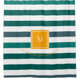 Elegante Aquamarine Blues White Striped Monogram B Duschvorhang