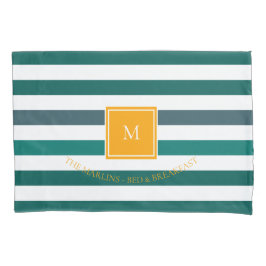 Elegante Aquamarine Blues White Striped Monogram B Kissenbezug