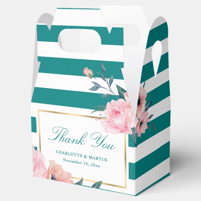 Elegante Aquamarine Blush Pink Blumenhochzeit Geschenkschachtel (Geöffnet)