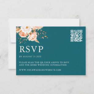 Elegante Aquamarine Boho Chic Fall Floral Wedding RSVP Karte