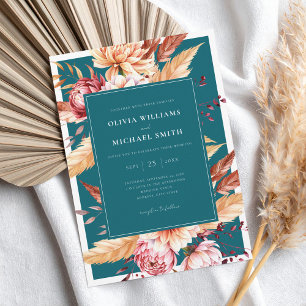 Elegante Aquamarine Boho Chic Floral Wedding Einladung