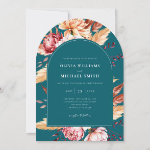 Elegante Aquamarine Boho Chic Floral Wedding Einladung