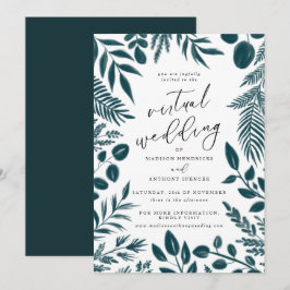 Elegante Aquamarine botanische Virtuelle Hochzeit Einladung