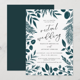 Elegante Aquamarine botanische Virtuelle Hochzeit Einladung