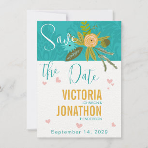 Elegante Aquamarine Damask Türkis Pink GoldWedding Save The Date