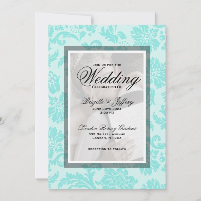 Elegante aquamarine Damaske-Einladung Einladung (Vorderseite)