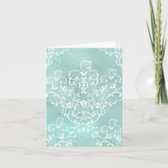 Elegante Aquamarine Damaskus-Notizkarte Karte (Vorderseite)