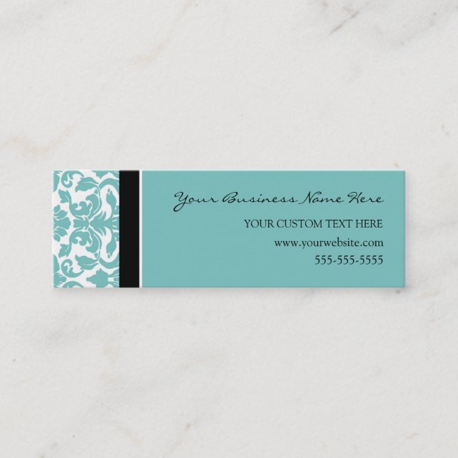 Elegante aquamarine Damast-Geschäfts-Karten Mini Visitenkarte (Vorderseite)