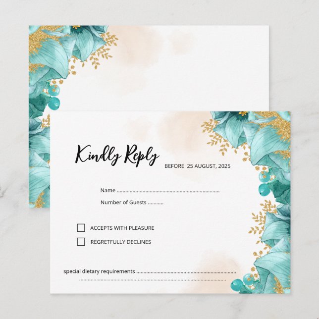 Elegante Aquamarine florale RSVP-Karte Postkarte (Vorne/Hinten)