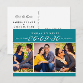 Elegante Aquamarine Foto-Collage Hochzeit speicher Ankündigungspostkarte