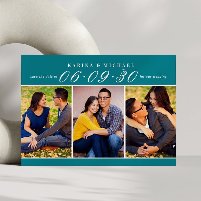 Elegante Aquamarine Foto Collage Wedding Save The Date (Von Creator hochgeladen)