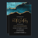 Elegante Aquamarine Gold Agate 60. Geburtstagspart Einladung<br><div class="desc">Diese trendige Einladung zum 60. Geburtstag präsentiert ein Aquarellbild eines agaten Geodes in aquamarinen Farbtönen mit goldenen Imitaten. Die Worte "60. Geburtstag" erscheinen in Imitaten goldener Glitzer in dekorativen modernen Handschrift Schriftart. Passen Sie den Namen der Ehre in goldfarbenem Text an und die Details in Weiß. Auf der Rückseite wird...</div>