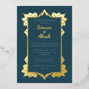 Elegante aquamarine Goldfolie Indische Hochzeit Ei Folieneinladung