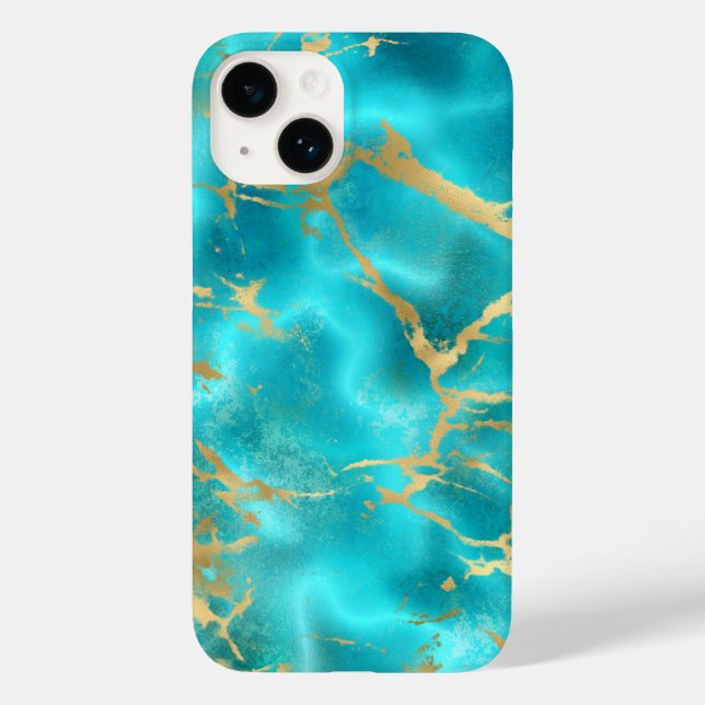 Elegante Aquamarine Goldmedaille Case-Mate iPhone 14 Hülle (Rückseite)