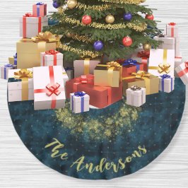 Elegante Aquamarine Goldmedaille Schneeflocken Sam Polyester Weihnachtsbaumdecke