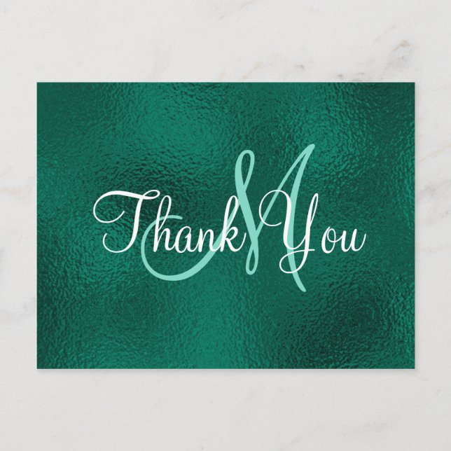 Elegante Aquamarine grüne Imitate Foil Monogram Vi Postkarte (Vorderseite)