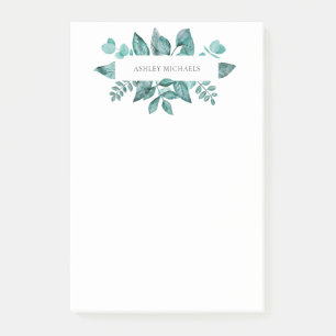 Elegante Aquamarine Grünflächen Blätter Personalis Post-it Klebezettel