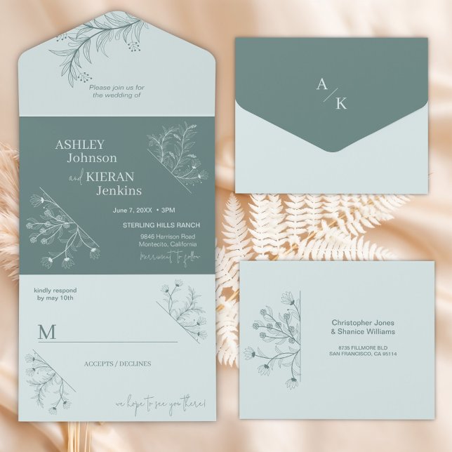 Elegante Aquamarine Hochzeit All In One Einladung (Von Creator hochgeladen)