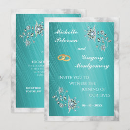 Elegante Aquamarine Hochzeit mit Kristall und Marm Einladung