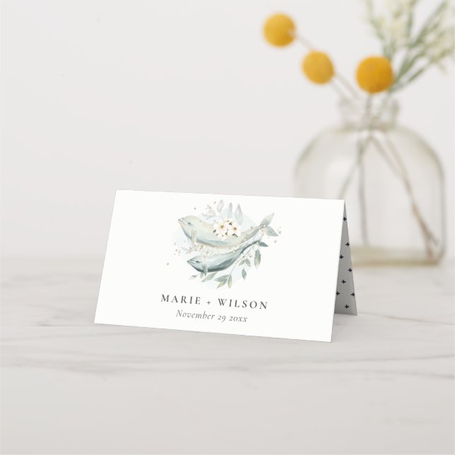 Elegante Aquamarine Hochzeit unter Wasser Platzkarte (Vorderseite)