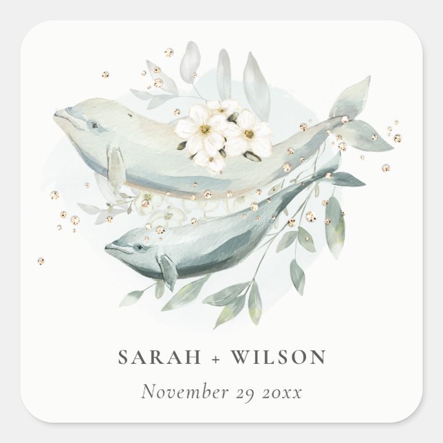 Elegante Aquamarine Hochzeit unter Wasser Quadratischer Aufkleber (Vorderseite)