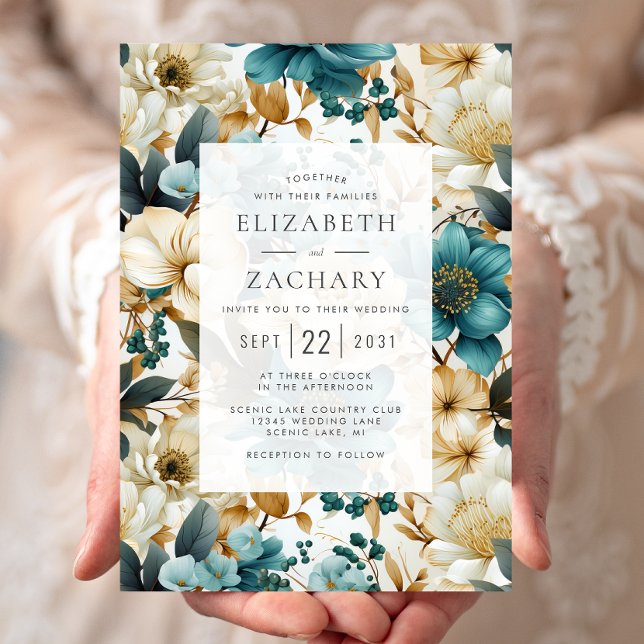 Elegante Aquamarine Hochzeit von Elfenbein Einladung (Von Creator hochgeladen)