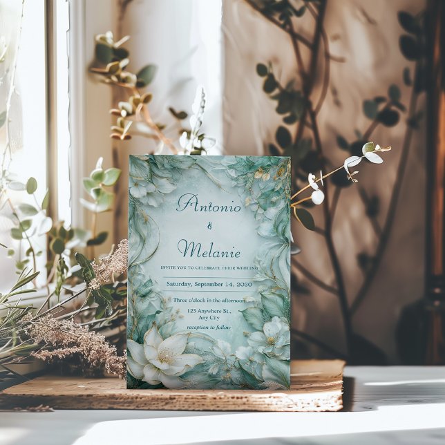 Elegante Aquamarine Lotus Floral Hochzeit Einladun Einladung (Von Creator hochgeladen)