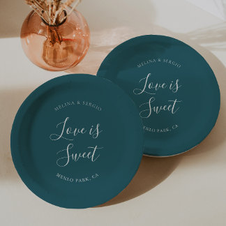 Elegante Aquamarine Minimalistische Hochzeit Pappteller