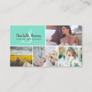 Elegante aquamarine Minze-Hochzeitsfotograf-Collag Visitenkarte