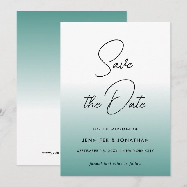 Elegante Aquamarine moderne Minimalistische Vorlag Save The Date (Vorne/Hinten)