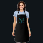 Elegante Aquamarine Monogram Girly Feminine Script Schürze<br><div class="desc">Einfache Schwarz Aquamarine Monogram Eleganine Feminine Script-Schürze</div>
