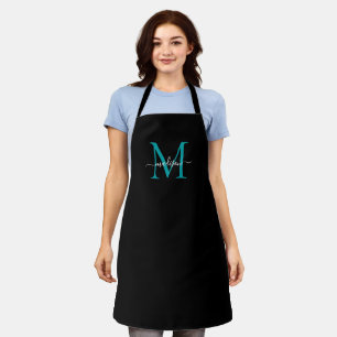 Elegante Aquamarine Monogram Girly Feminine Script Schürze