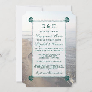 Elegante Aquamarine Monogram Scallop Beach Verlobu Einladung