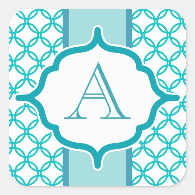 Elegante Aquamarine Monogram Stickers (Vorderseite)