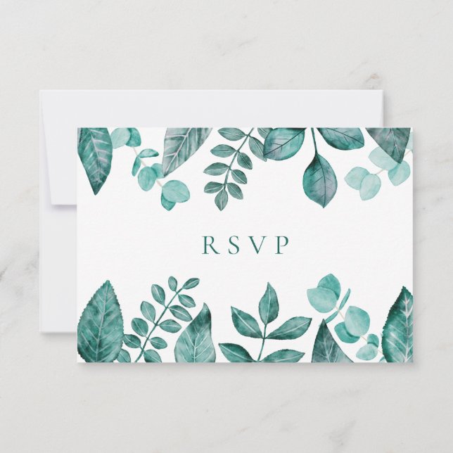 Elegante Aquamarine Reaktion auf die Vegetation, W RSVP Karte (Rückseite)