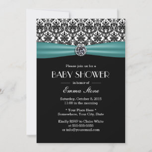 Elegante Aquamarine Ribbon Damask Kinderdusche Einladung