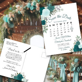 Elegante Aquamarine Rose Hochzeit Sichern des Datu Ankündigungspostkarte