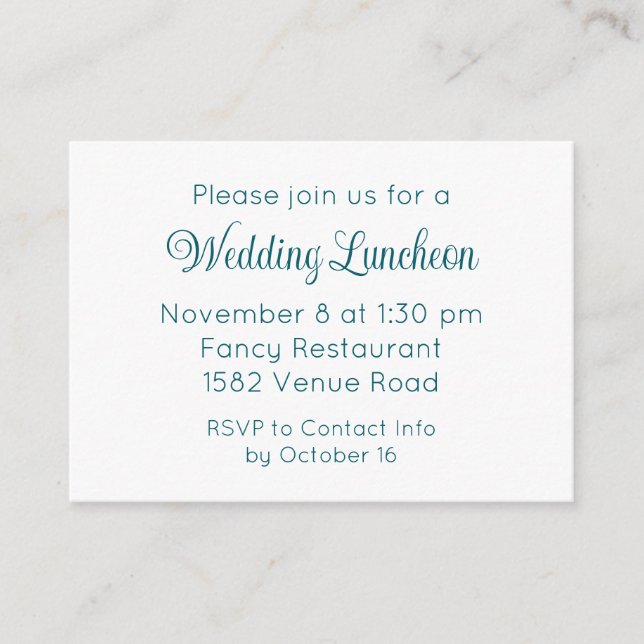 Elegante Aquamarine Script Extra Hochzeitseröffnun Begleitkarte (Vorderseite)