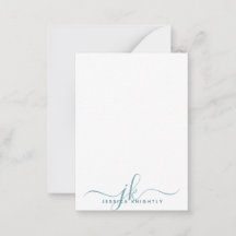 Elegante Aquamarine Script Monogram Initials Minim